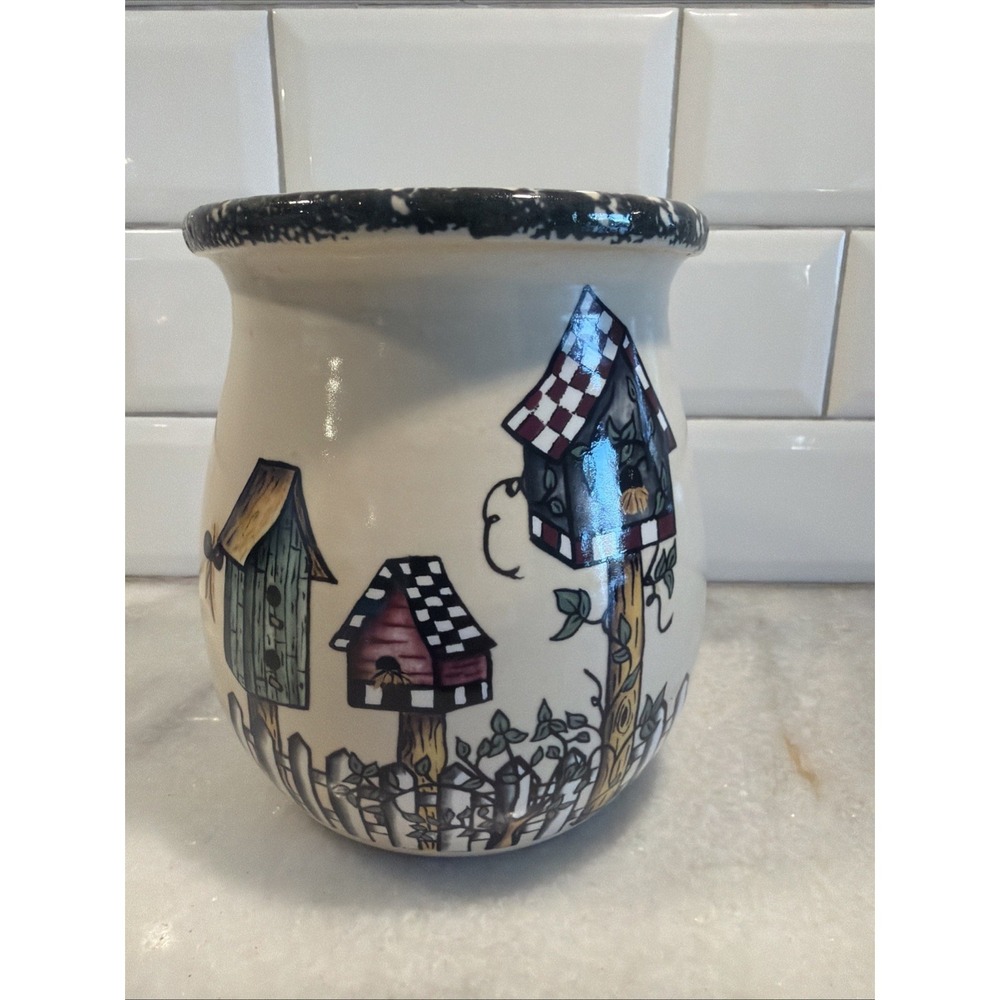 Home and Garden Party Birdhouse Feed store 6" Crock Stoneware-Utensil Holder